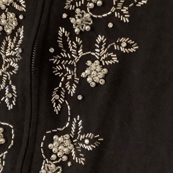 Michael Kors Women Medium Black Cardigan Sweater Beaded Floral Angora Cashmere - Picture 3 of 10